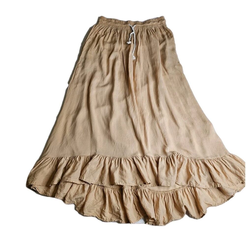 Zara Collection Ruffle Hem Maxi Skirt Caramel Brown Boho size Midium Festival - Picture 2 of 8